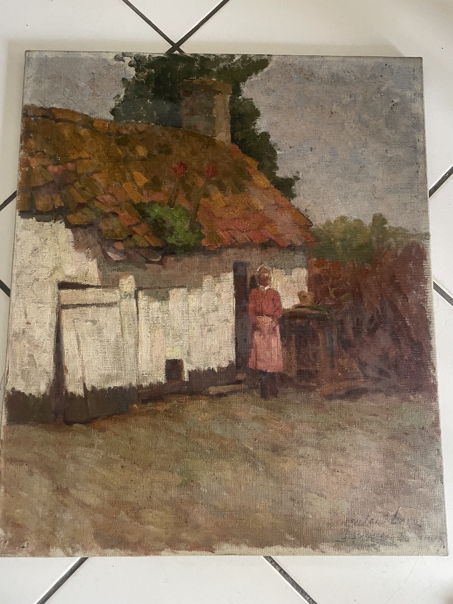 Paysage de village – Huile sur toile signée Jacques-Paul Besson-Dandrieux