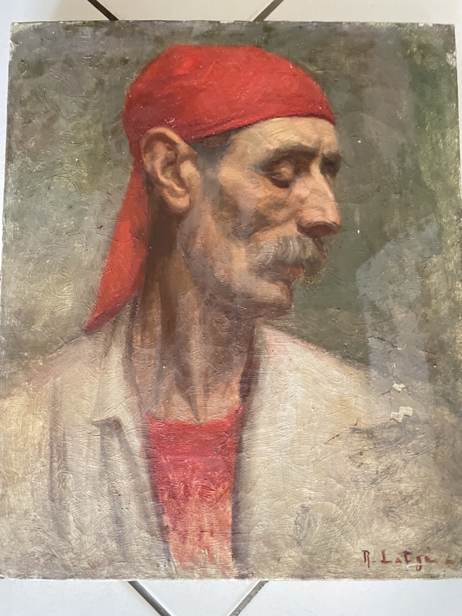 Portrait Of A Man Wearing A Red Fez – Oil On Panel-photo-3
