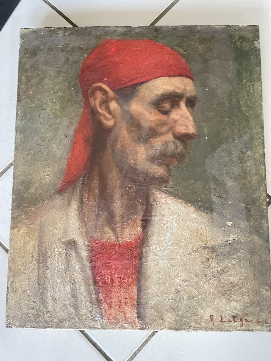 Portrait Of A Man Wearing A Red Fez – Oil On Panel-photo-4