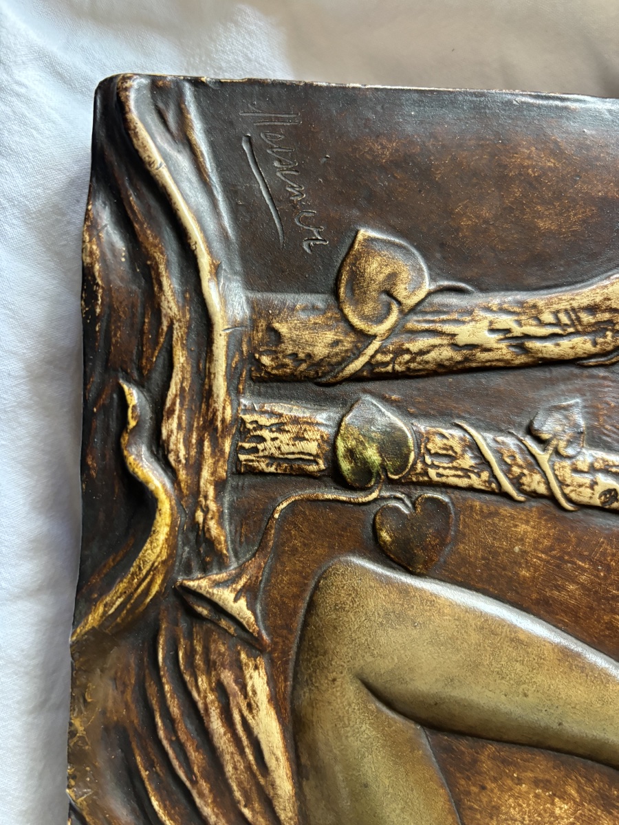 Art Nouveau Terracotta Plaque – Goldscheider – Woman With Waving Hair-photo-3