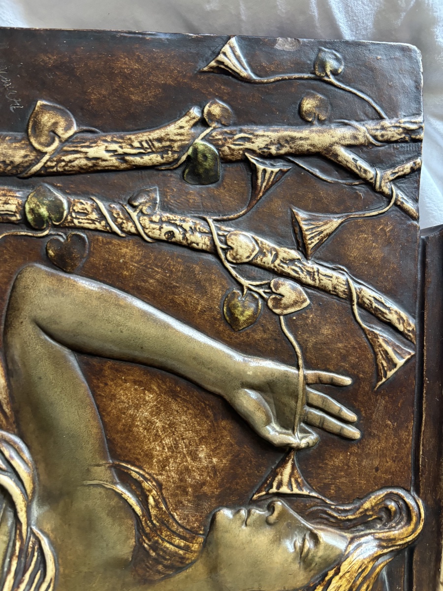 Art Nouveau Terracotta Plaque – Goldscheider – Woman With Waving Hair-photo-2