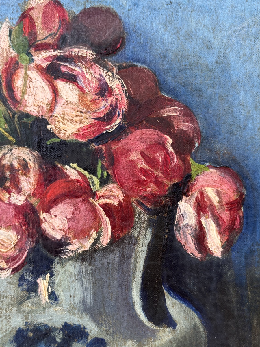 André Utter – Still Life With Peonies – Oil On Canvas-photo-2