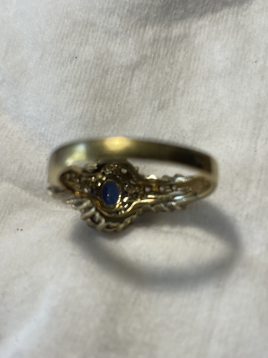 18k Gold Ring – Oval Blue Sapphire – 24 Diamonds -photo-3