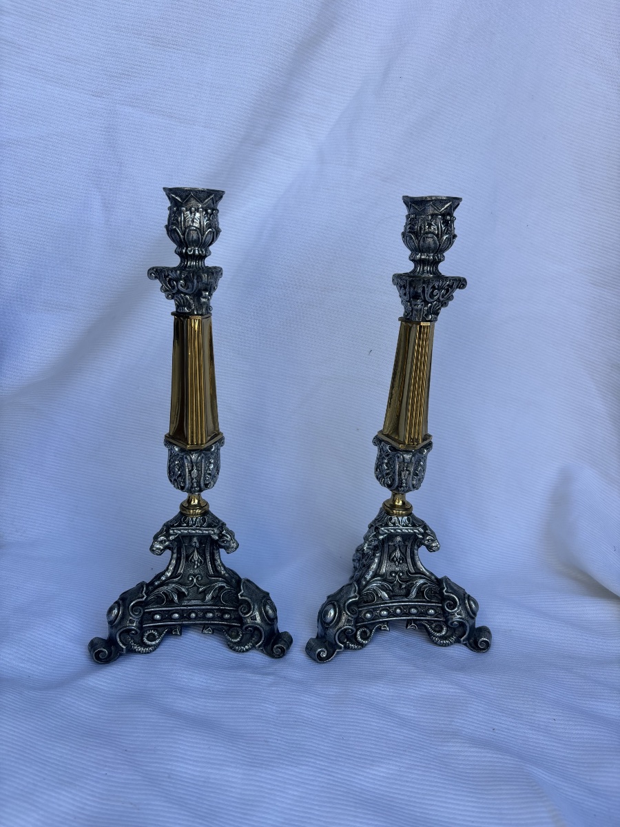 Pair Of Chimera-head Candlesticks 