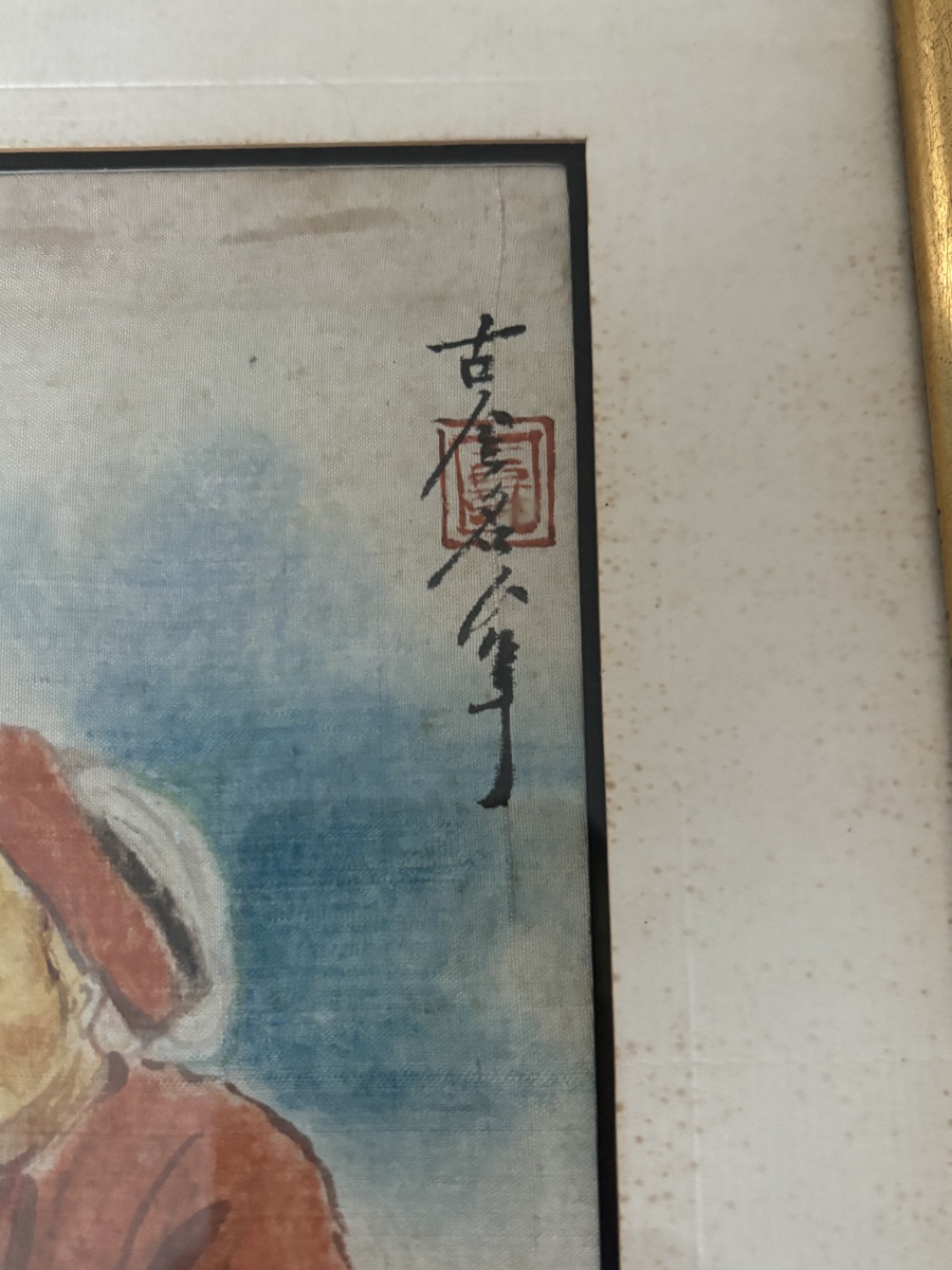 Asian Silk Painting – Traditional Lice-removal Scene -photo-3