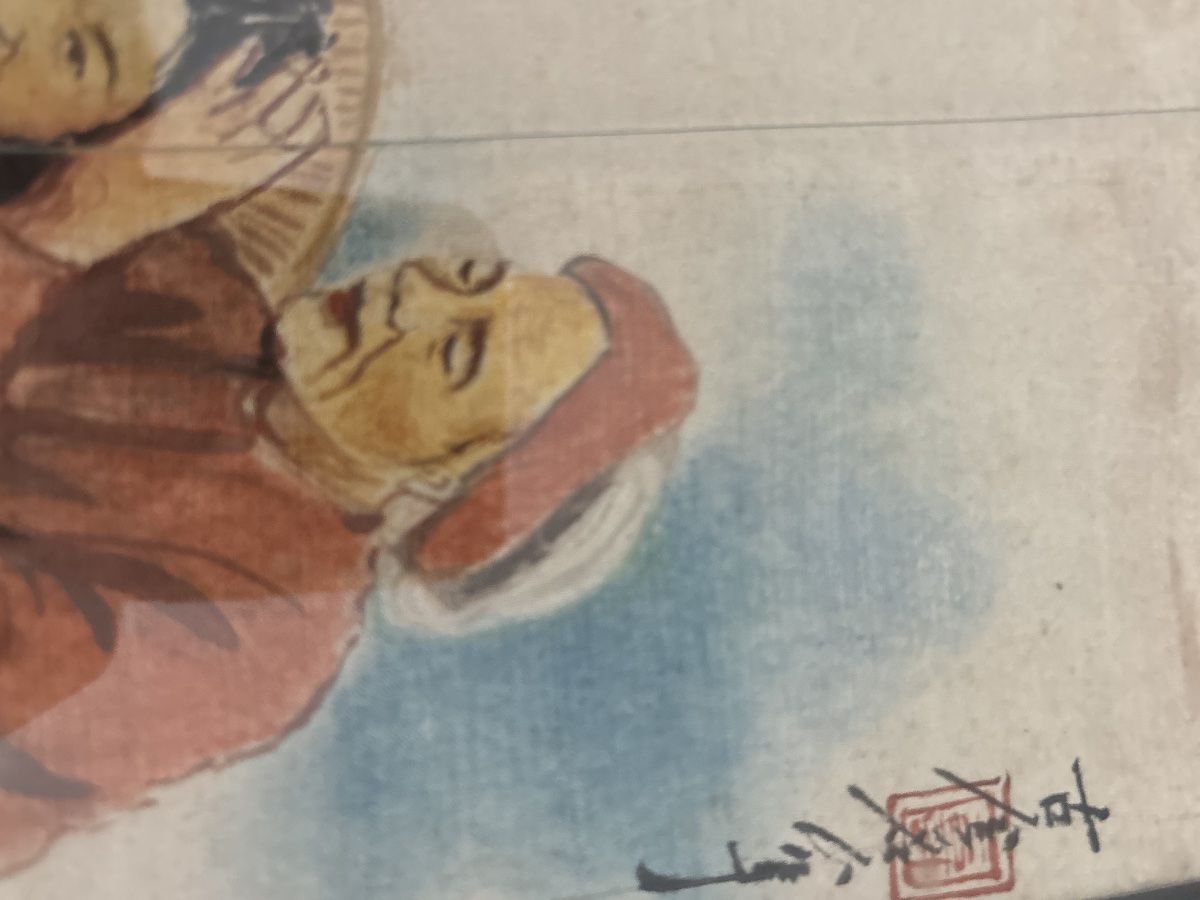 Asian Silk Painting – Traditional Lice-removal Scene -photo-2