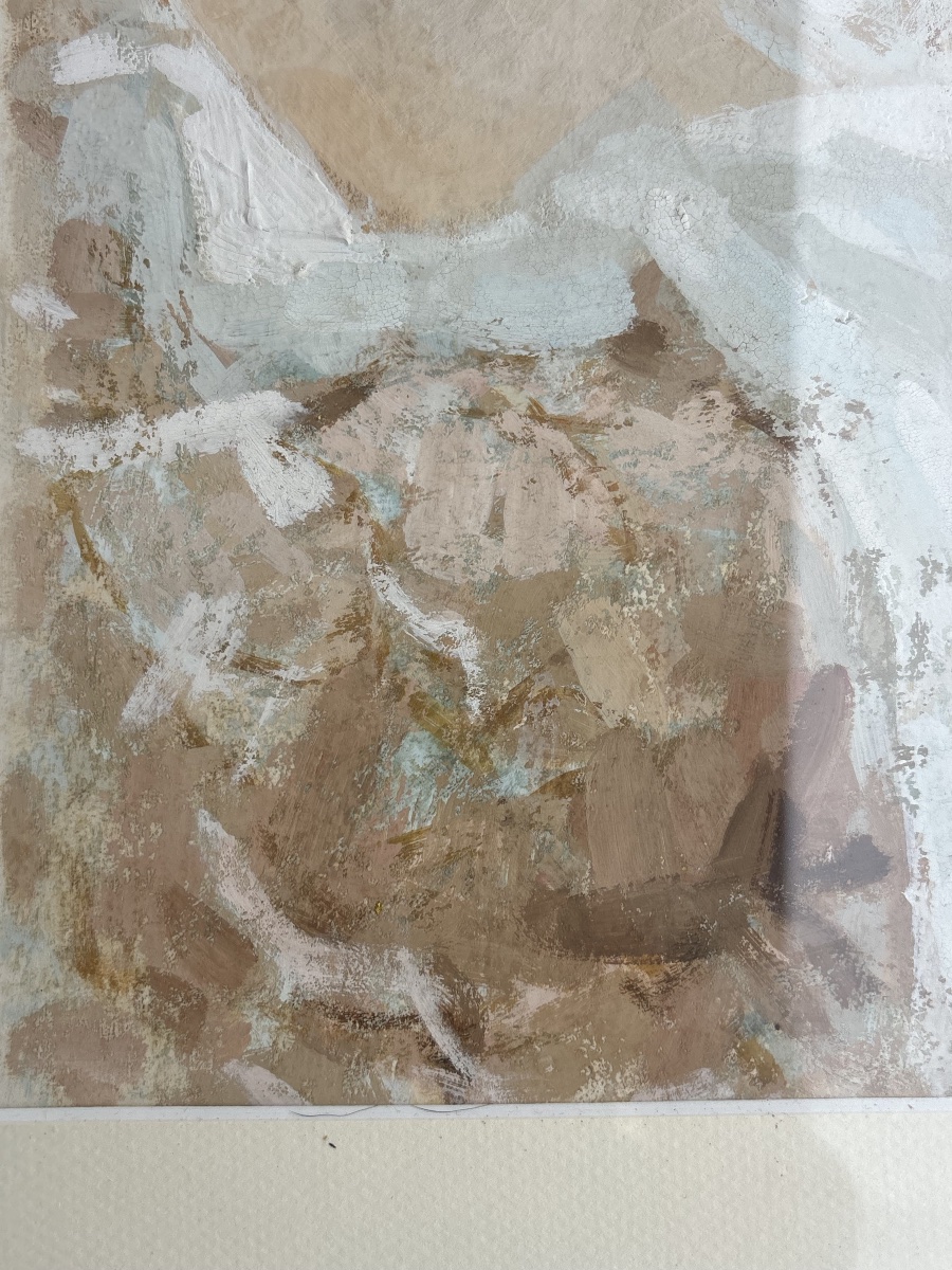 Huile et Pastel signé – Nu féminin à la composition florale-photo-1