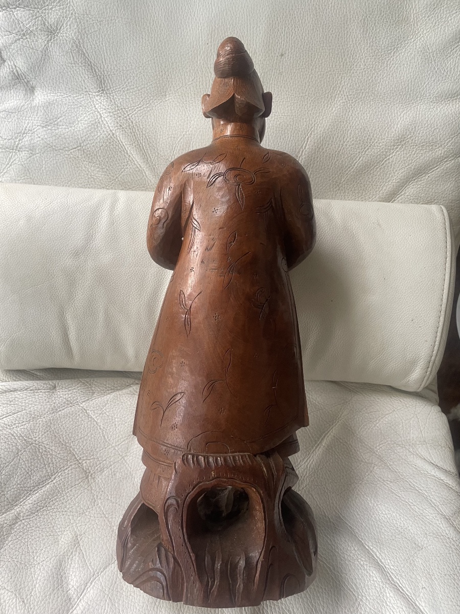 Sculpture maternité chinoise en bois sculpté – Femme portant un enfant-photo-5