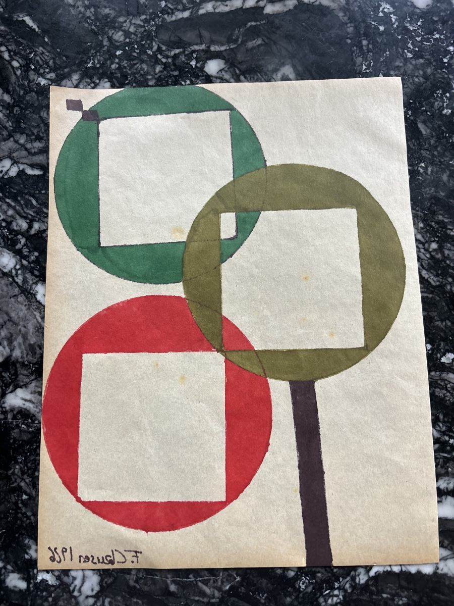Gouache abstraite géométrique sur papier signée Franciska Clausen, 1926-photo-2