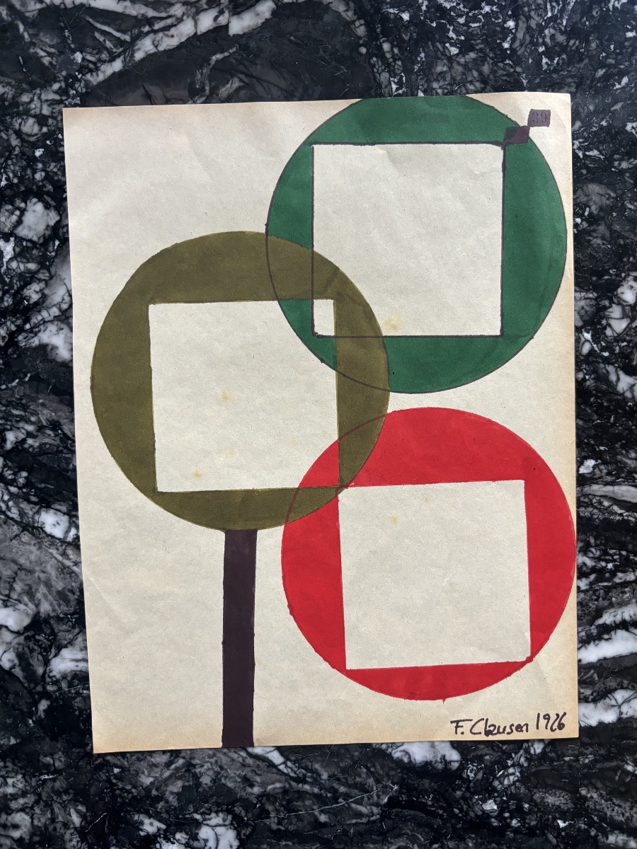 Gouache abstraite géométrique sur papier signée Franciska Clausen, 1926