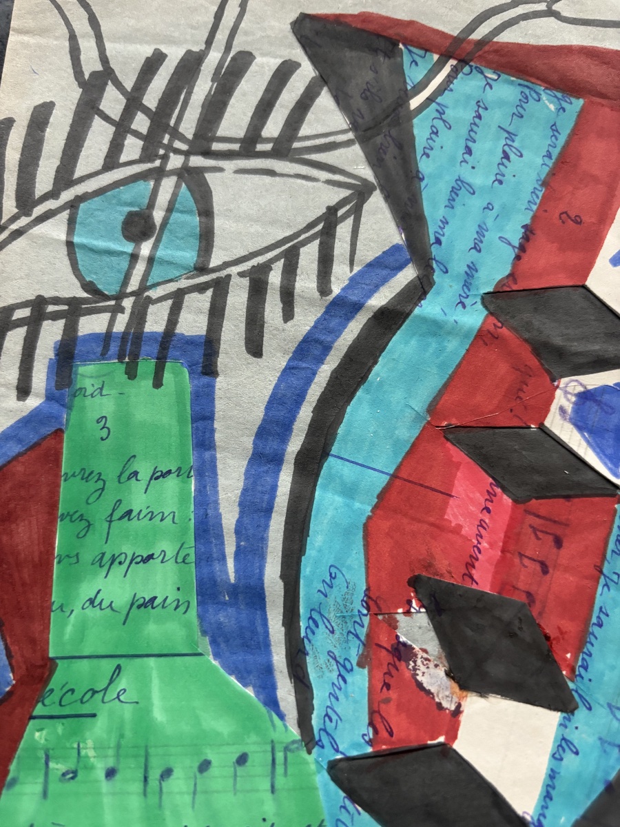 Gouache sur papier signée Franciska Clausen, 1926 – Composition cubiste aux visages et formes g-photo-2