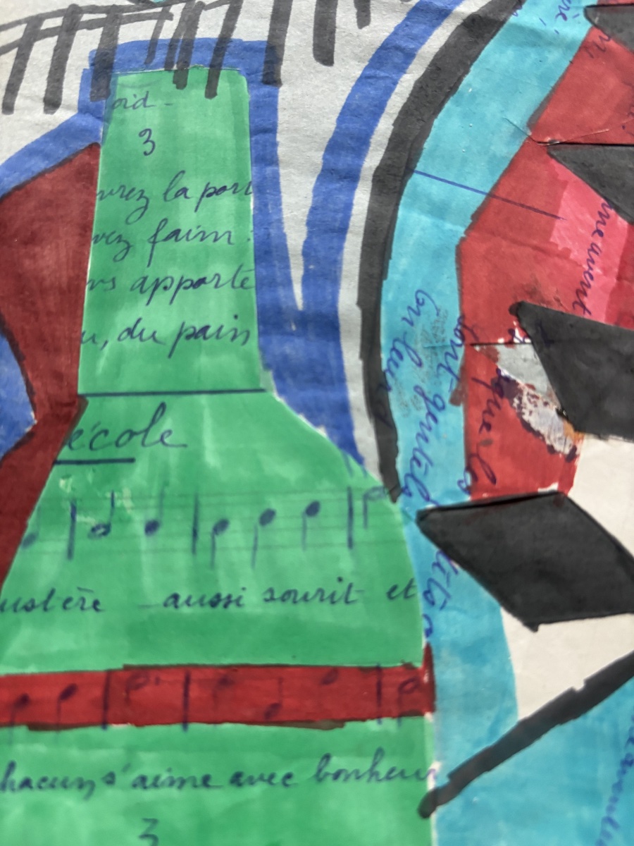 Gouache sur papier signée Franciska Clausen, 1926 – Composition cubiste aux visages et formes g-photo-3