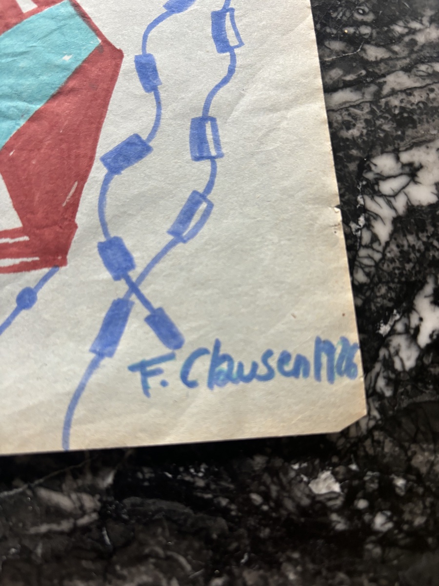 Gouache sur papier signée Franciska Clausen, 1926 – Composition cubiste aux visages et formes g-photo-4