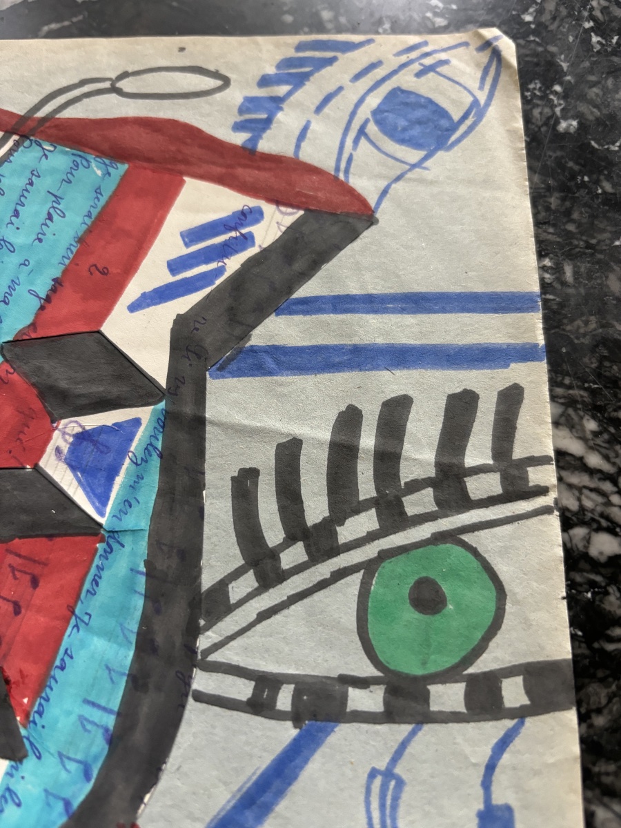 Gouache sur papier signée Franciska Clausen, 1926 – Composition cubiste aux visages et formes g-photo-1