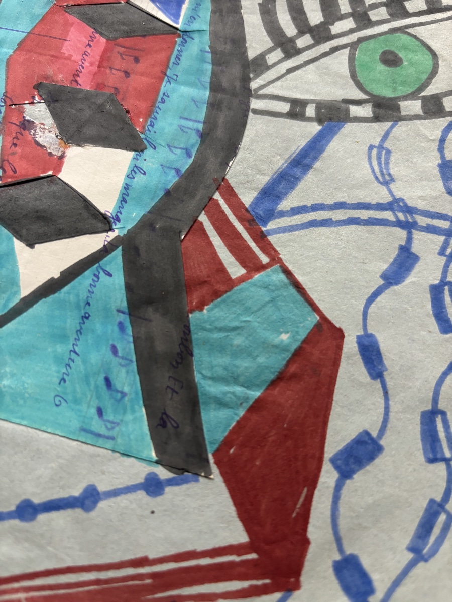 Gouache sur papier signée Franciska Clausen, 1926 – Composition cubiste aux visages et formes g-photo-2