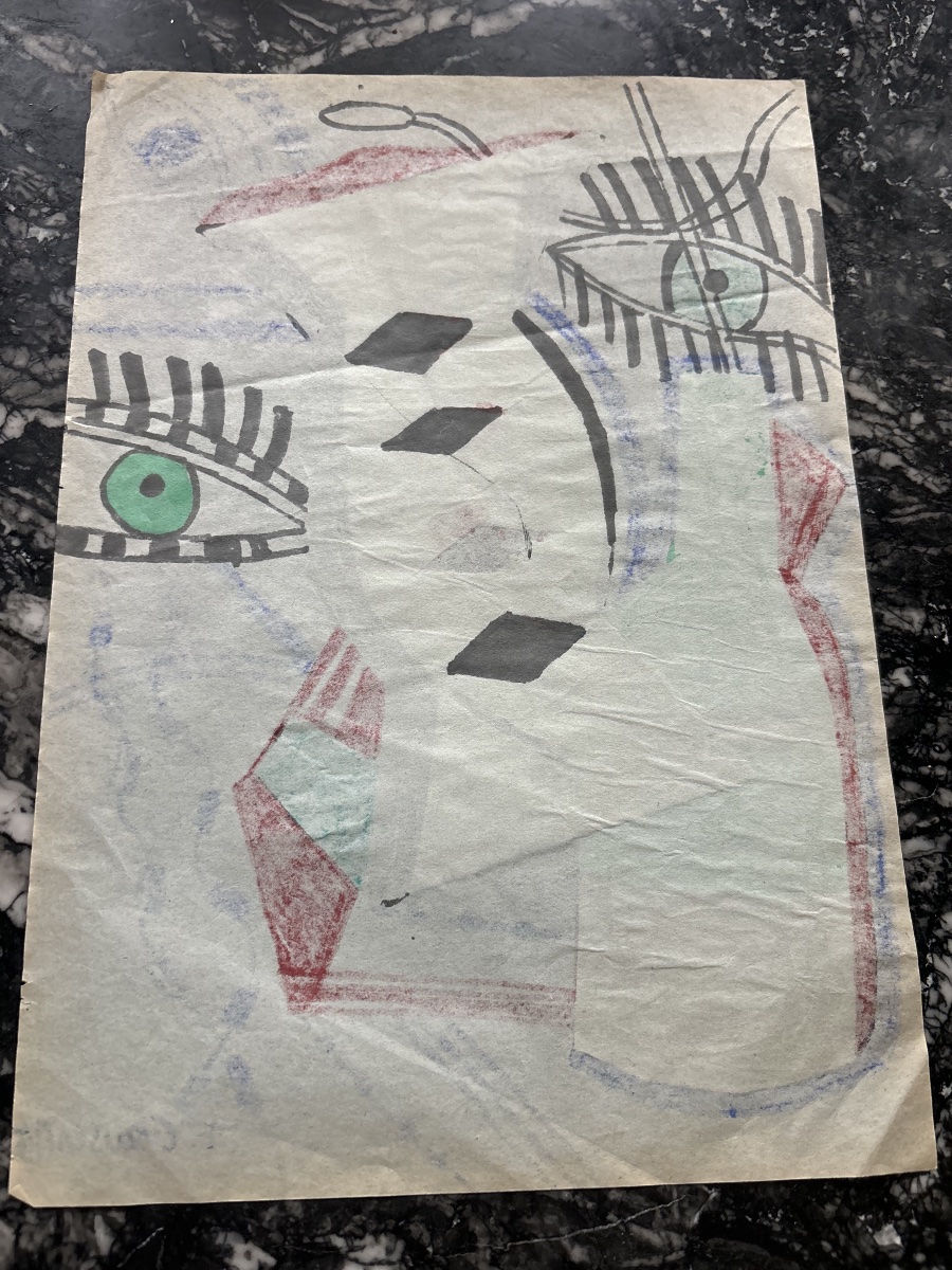 Gouache sur papier signée Franciska Clausen, 1926 – Composition cubiste aux visages et formes g-photo-3