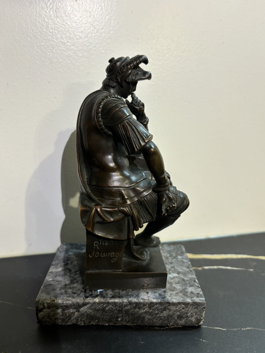 "Le penseur" en bronze à patine brune signée Ron Liod Sauvage-photo-3
