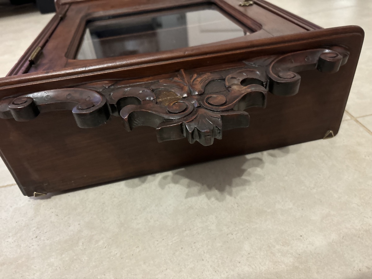 Small Antique Mahogany Wall Display Cabinet – Napoleon III Style-photo-1