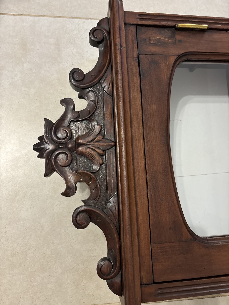 Small Antique Mahogany Wall Display Cabinet – Napoleon III Style-photo-6