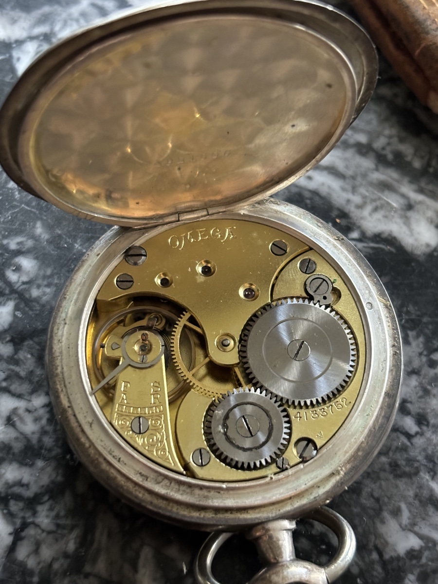 Vintage Omega Silver Pocket Watch – Enamel Dial With Dual Numerals-photo-3