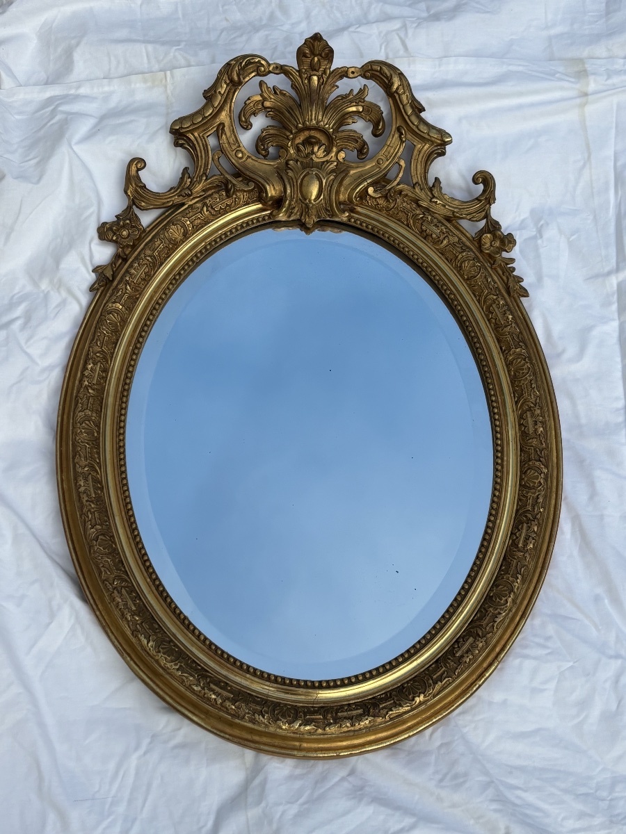 Ancien miroir dorée ovale  – Style Napoléon III-photo-2