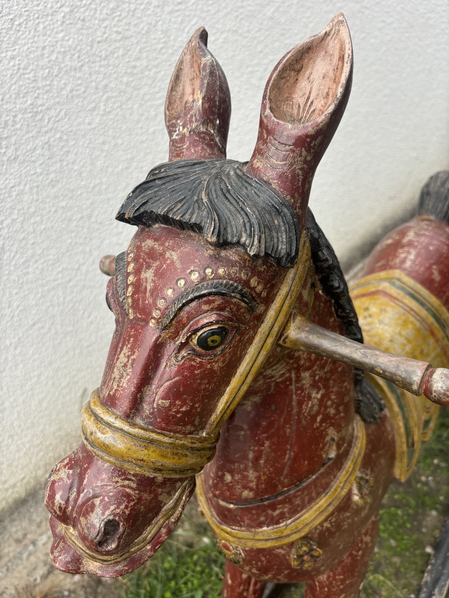 Antique Polychrome Wooden Rocking Horse – 19th Century-photo-4