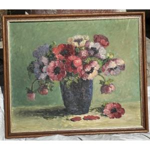 Still Life With Anemones – Framed Oil On Canvas
