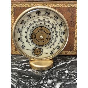 Antique Jaeger Brass Barometer With Thermometer 
