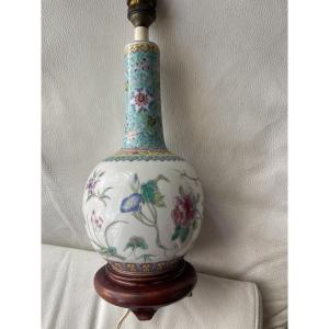 Famille Rose Chinese Porcelain Lamp Base – Polychrome Floral Design
