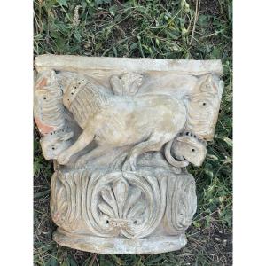 Antique Terracotta Capital – Zoomorphic Decoration – Architectural Fragment