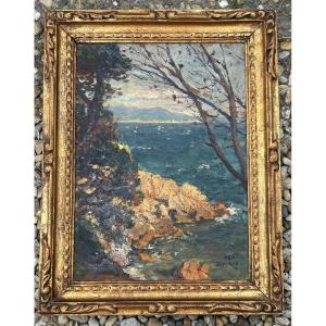 Tableau Huile sur Carton – Vue de Sanary (1920) Signé Édouard DUCLOS
