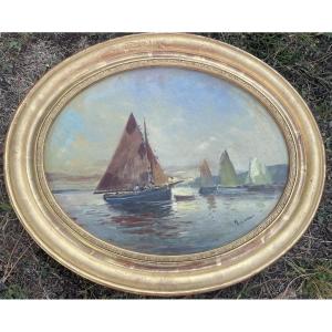 Lively Seascape With Sailing Boats – Signed Oil On Panel 
