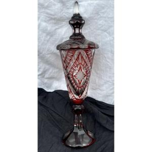 Red-lined, Faceted Bohemian Crystal Covered Cup