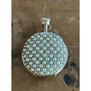 Lecoultre 18k Gold Pocket Watch With Pearl And Rose Petal Accents