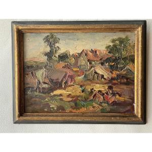 Madagascan Village Landscape – Oil On Panel, Signed By Juanita Marquezane