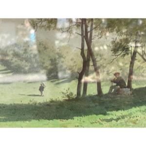 Rural Landscape – Watercolor Signed By Achille Zo