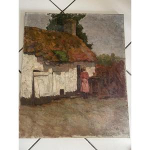 Paysage de village – Huile sur toile signée Jacques-Paul Besson-Dandrieux