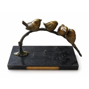 Animal Bronze Sculpture – Irénée Rochard – Group Of Four Birds