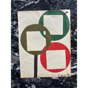 Gouache abstraite géométrique sur papier signée Franciska Clausen, 1926