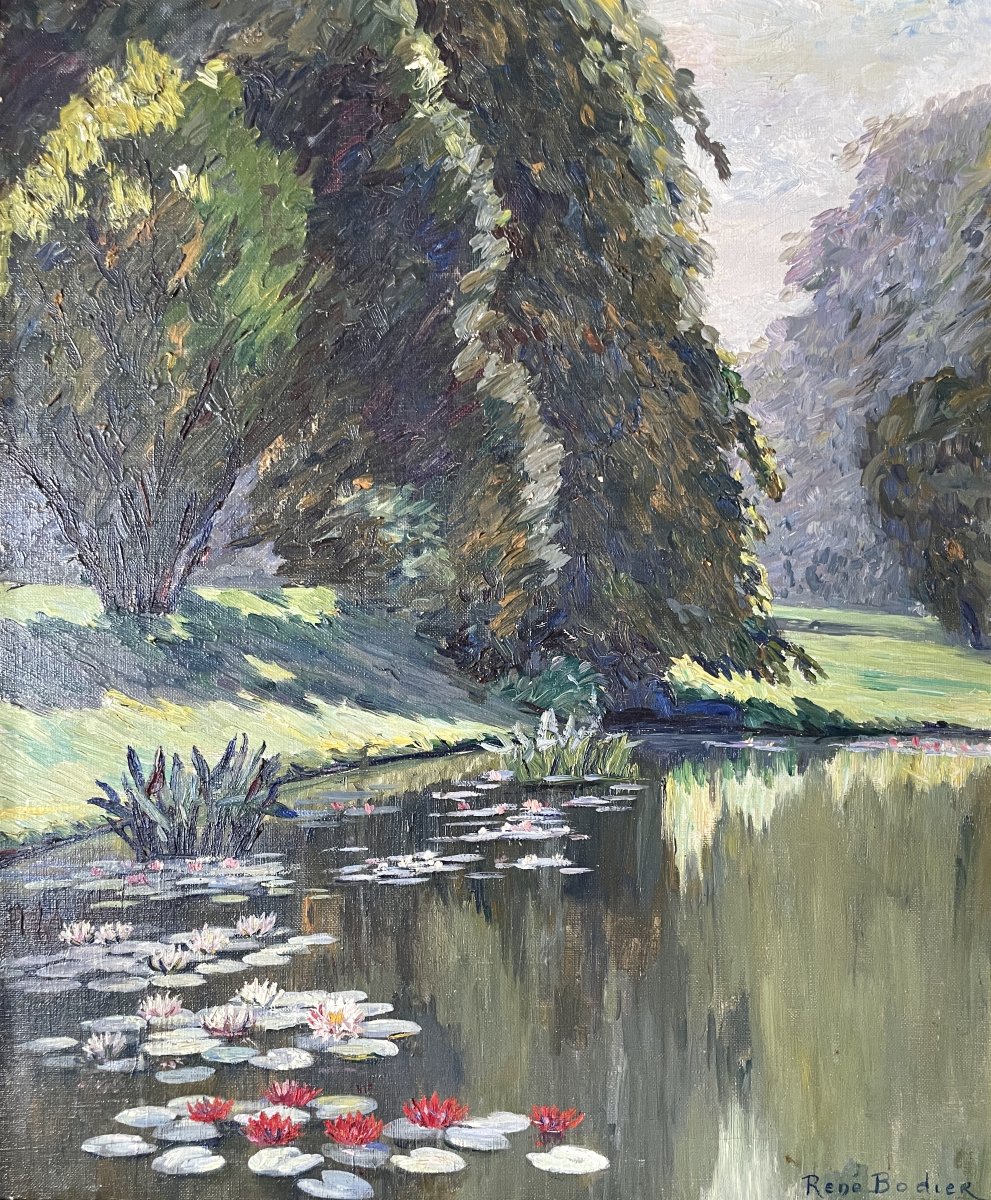 René Bodier (1884–1939) - Water Lilies - Oil On Canvas (53x44 Cm)-photo-2