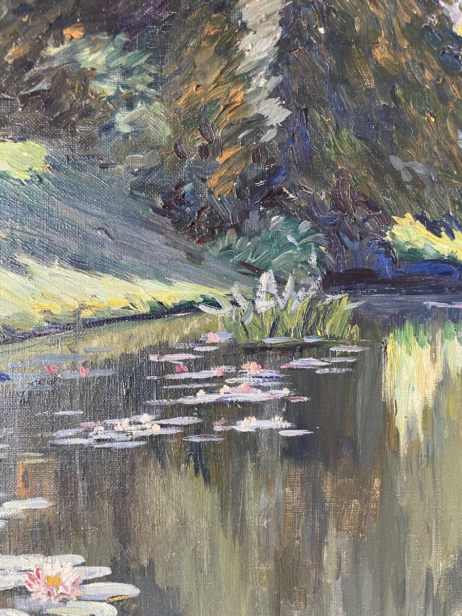 René Bodier (1884–1939) - Water Lilies - Oil On Canvas (53x44 Cm)-photo-4