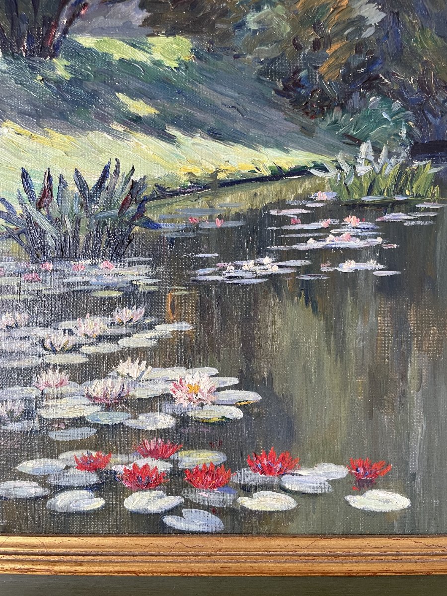 René Bodier (1884–1939) - Water Lilies - Oil On Canvas (53x44 Cm)-photo-2