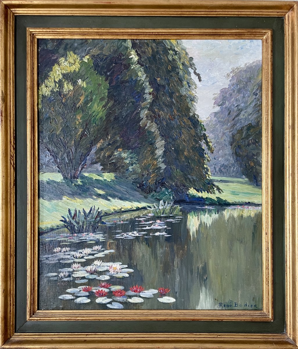René Bodier (1884–1939) - Water Lilies - Oil On Canvas (53x44 Cm)
