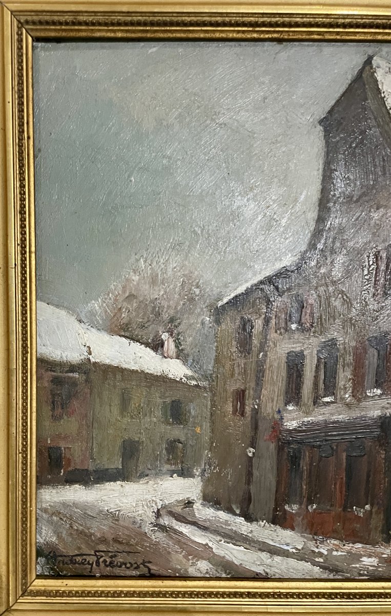 Fernand ANDREY-PREVOST (1890-1961) - Vue de Montmartre sous la neige - huile sur panneau -photo-5