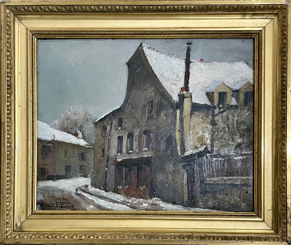 Fernand ANDREY-PREVOST (1890-1961) - Vue de Montmartre sous la neige - huile sur panneau 