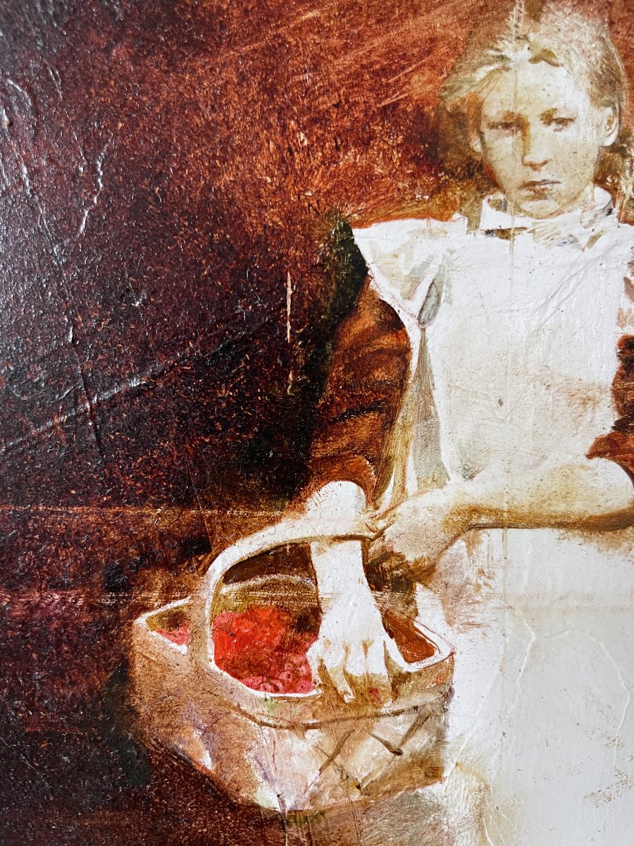 Andreï ZADORINE (1960) - Portrait d'une jeune paysanne au panier - huile sur panneau-photo-2