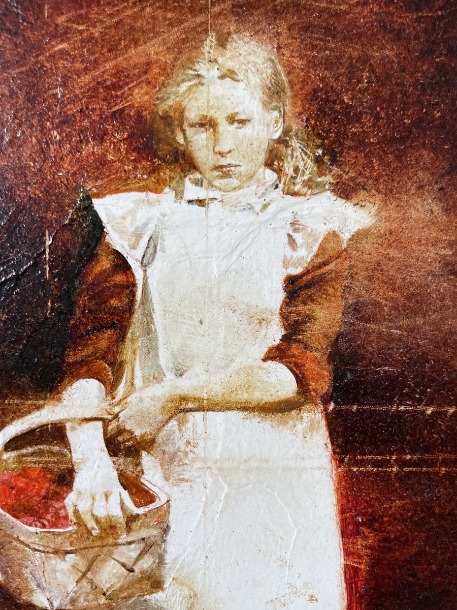 Andreï ZADORINE (1960) - Portrait d'une jeune paysanne au panier - huile sur panneau-photo-4