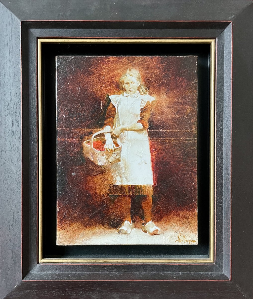 Andreï ZADORINE (1960) - Portrait d'une jeune paysanne au panier - huile sur panneau
