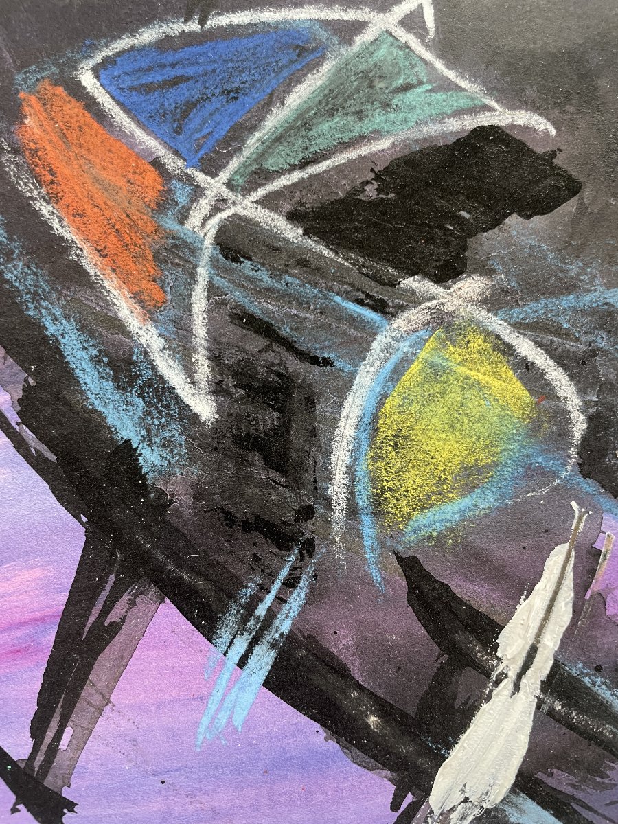 Gérard Schneider (1896–1986) - Abstract Lyrical Composition - Oil And Gouache-photo-1