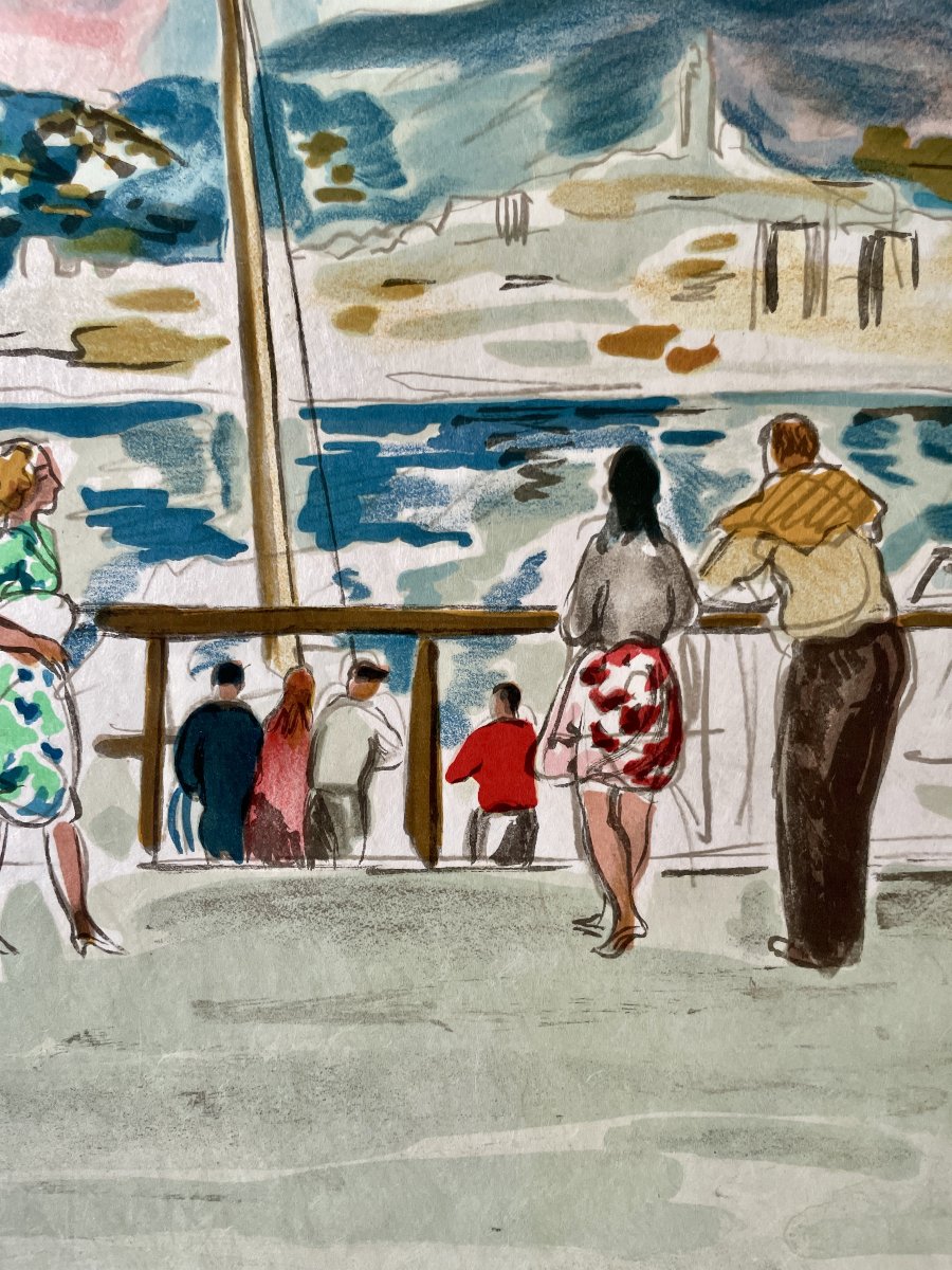 Yves Brayer (1907–1990) - Marseille: La Corniche - Signed And Numbered Lithograph -photo-2